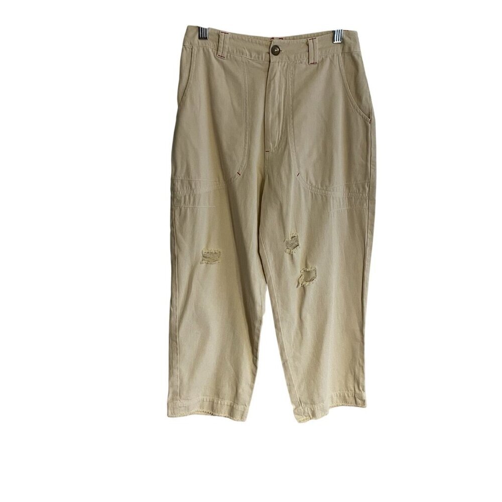 Ellor Women 24 Distressed Cotton Twill High Rise Piper Tapered Crop Pants NWT